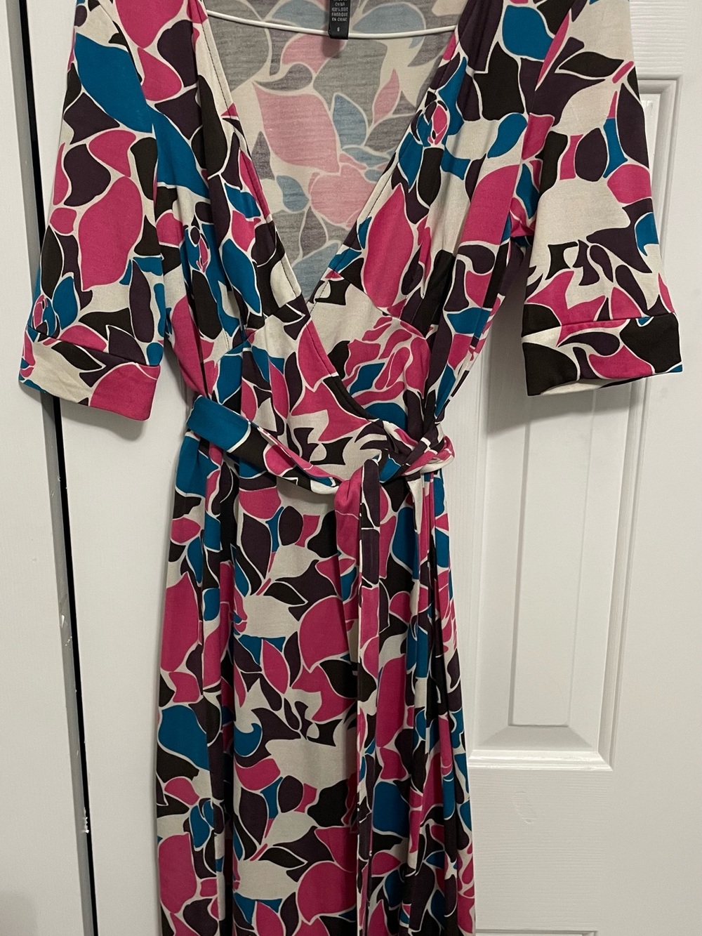 Diane Von Furstenberg Pink, Blue & Black Printed Midi Wrap Dress - Picture 1 of 3